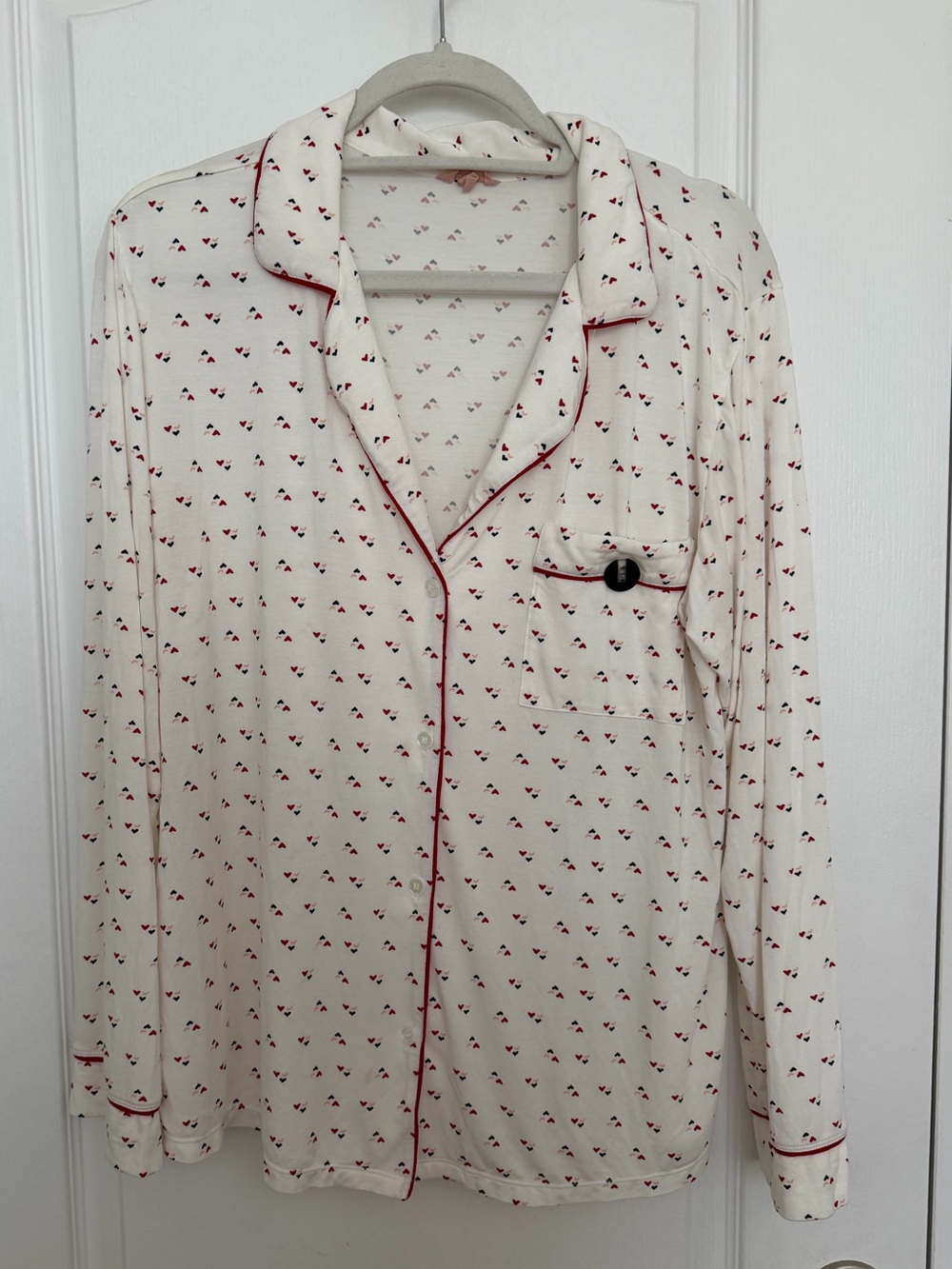 EUC Eberjey Gisele Multi-Colored Hearts Long Sleeve Pajama Top size Large